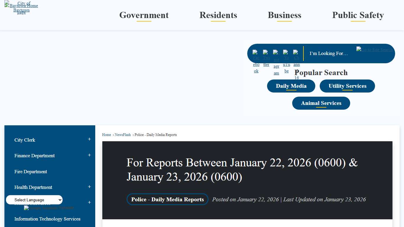 For Reports Between January 22, 2026 (0600) & January 23, 2026 (0600) • Baytown, TX