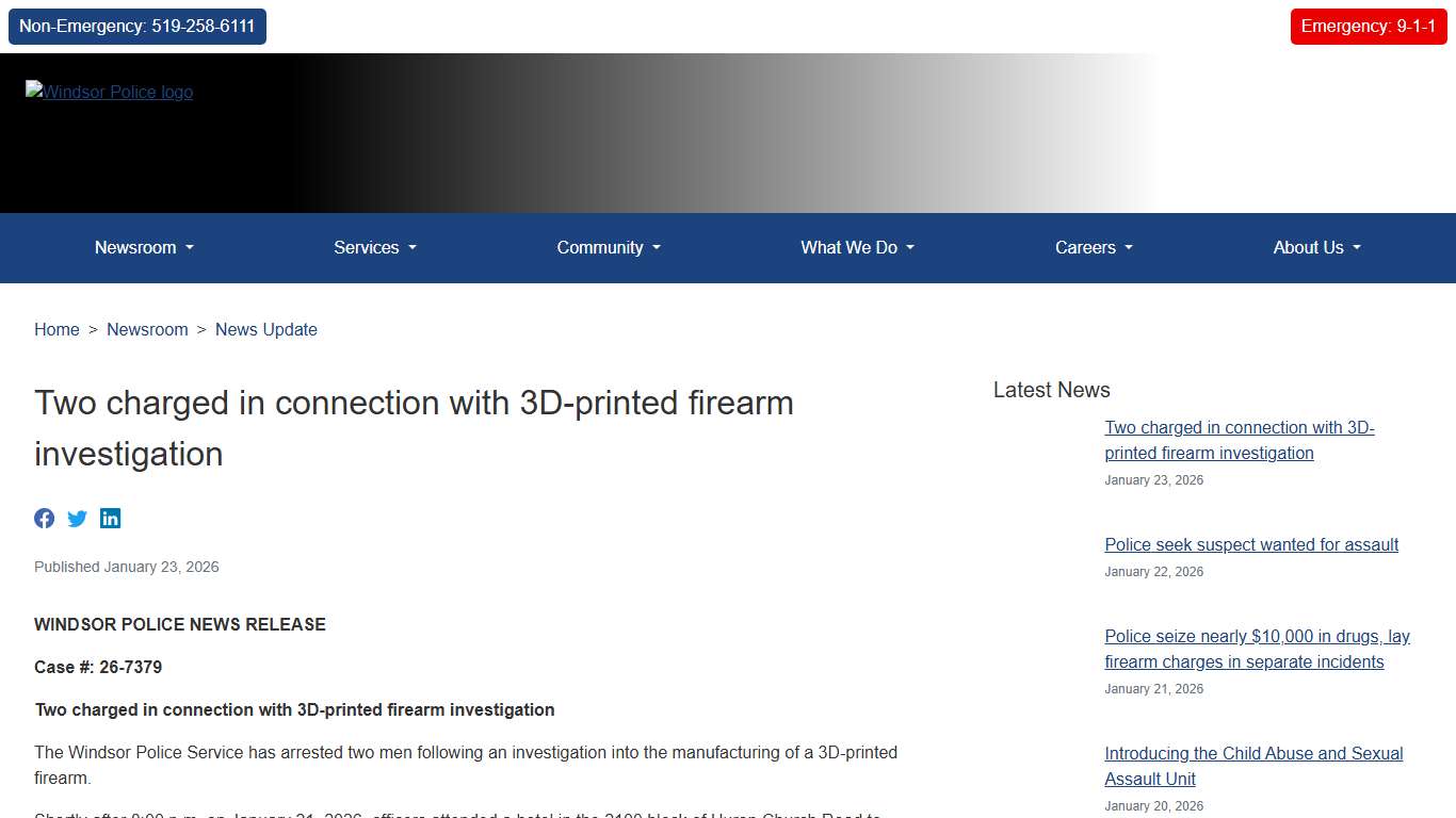 Two charged in connection with 3D-printed firearm investigation Windsor Police Service